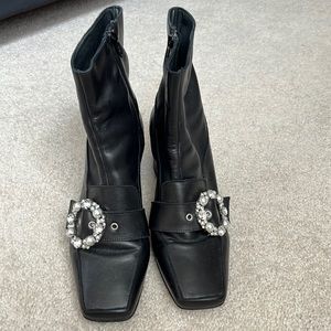 Alohas Antassia black bootie with pearl and crystal buckle
